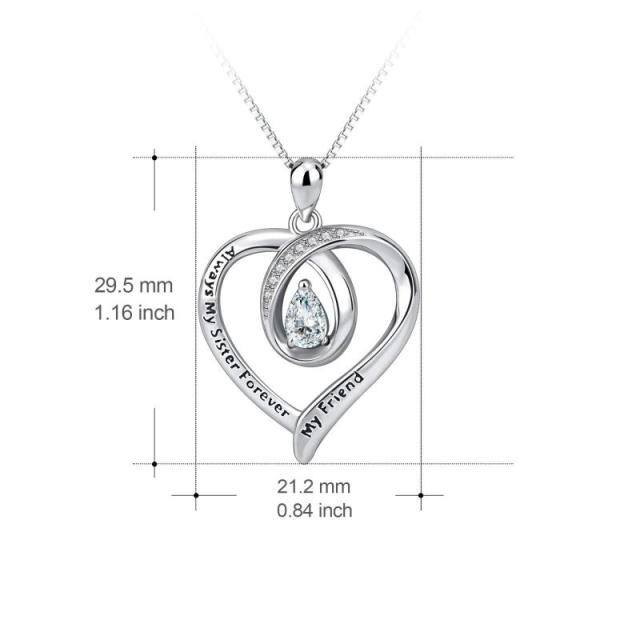 Sterling Silver Cubic Zirconia Heart Pendant Necklace with Box Chain-4