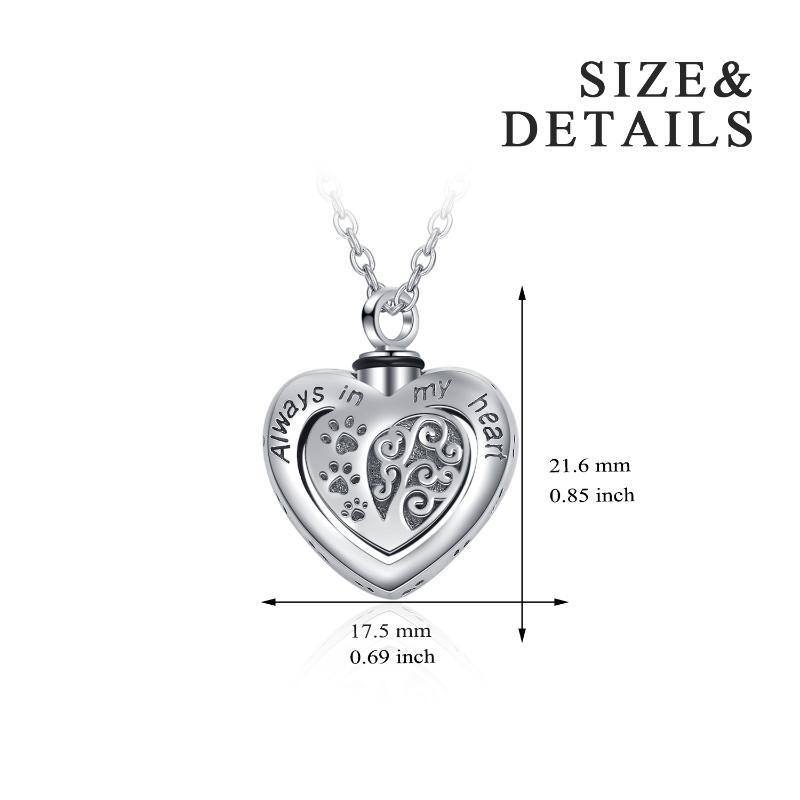 Sterling Silver Tree of Life Paw & Heart Urn Necklace for Ashes with Engraved Word-6