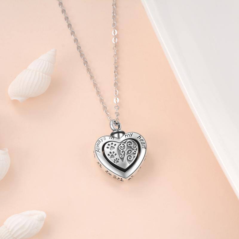 Sterling Silver Tree of Life Paw & Heart Urn Necklace for Ashes with Engraved Word-4