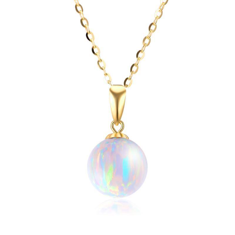 14K Gold Opal Round Pendant Necklace-1