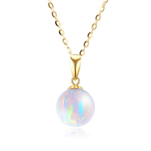 14K Gold Opal Round Pendant Necklace-0