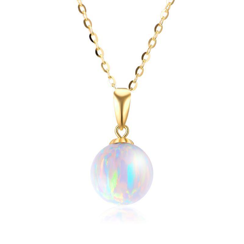 14K Gold Opal Round Pendant Necklace