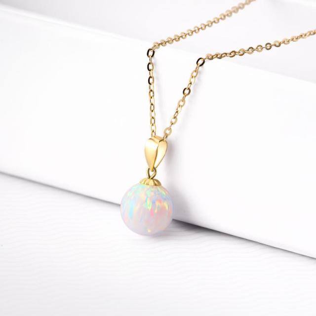 14K Gold Opal Round Pendant Necklace-2