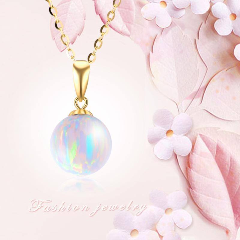 14K Gold Opal Round Pendant Necklace-6