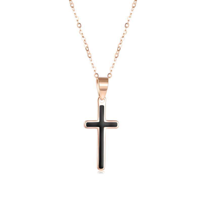 18K Rose Gold Cross Pendant Necklace-1