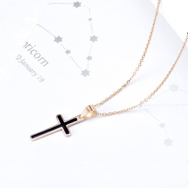 18K Rose Gold Cross Pendant Necklace-3