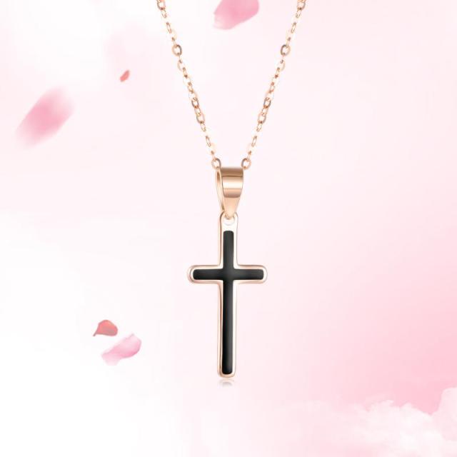 Collier à pendentif croix en or rose 18K-4