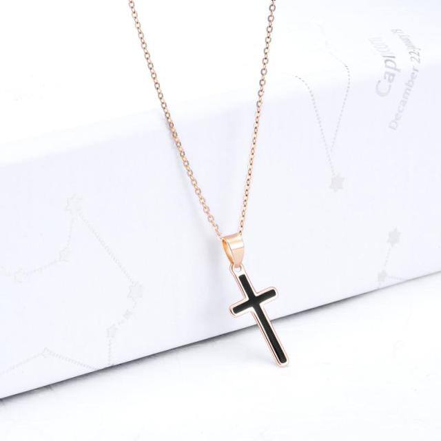 Collier à pendentif croix en or rose 18K-2