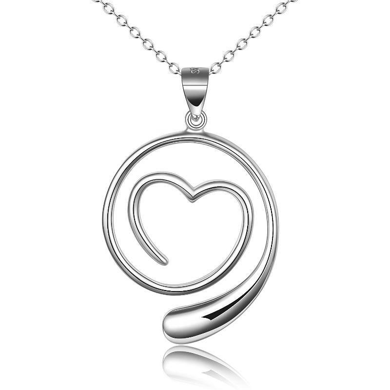Sterling Silver Heart Pendant Wedding Ring Keeper Necklace-1