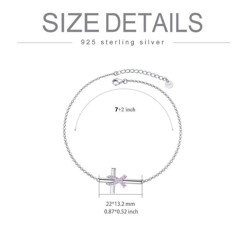 Sterling Silver Cubic Zirconia Cross & Ribbon Pendant Bracelet-4