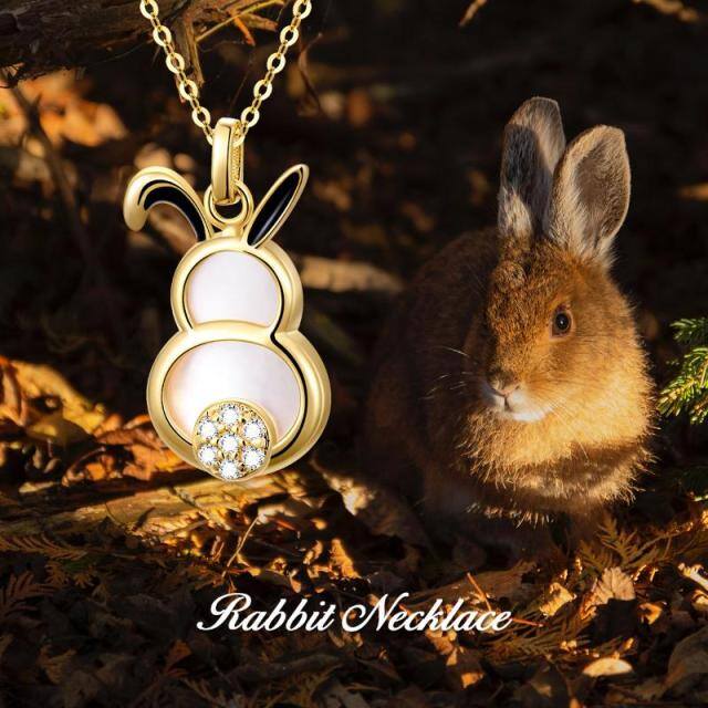 14K Gold Pearl Rabbit Pendant Necklace-5