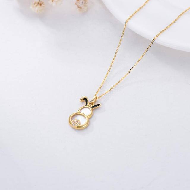 14K Gold Pearl Rabbit Pendant Necklace-3