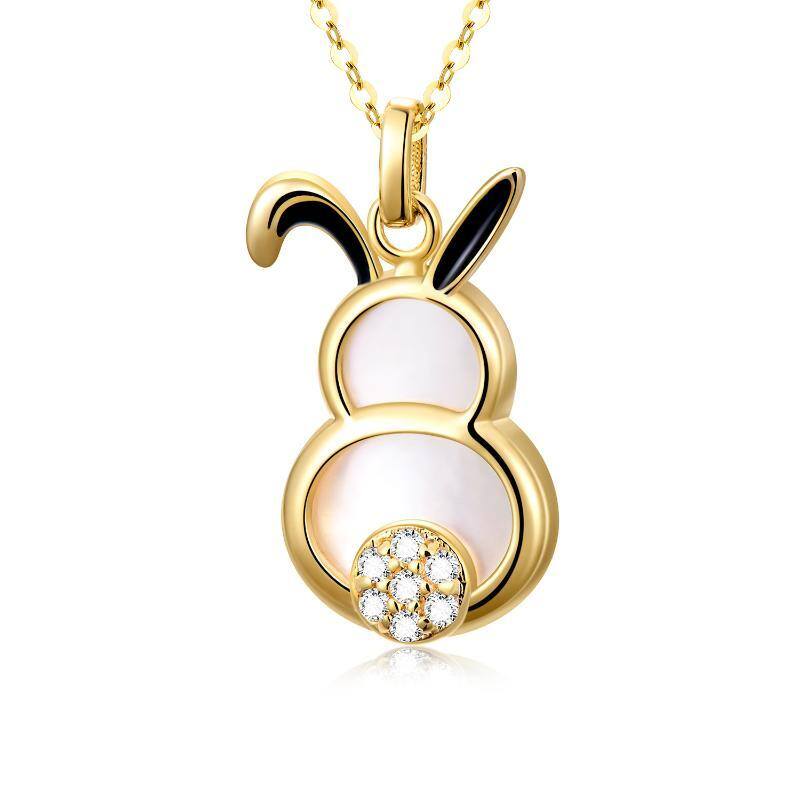 14K Gold Pearl Rabbit Pendant Necklace-1