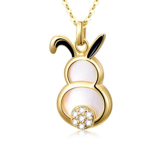 14K Gold Pearl Rabbit Pendant Necklace-0