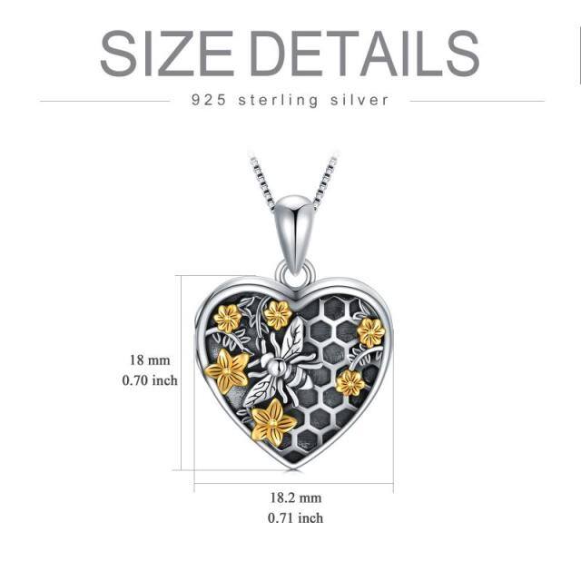 Colar de prata esterlina com dois tons de abelha e narciso com fotografia personalizada do coração-4