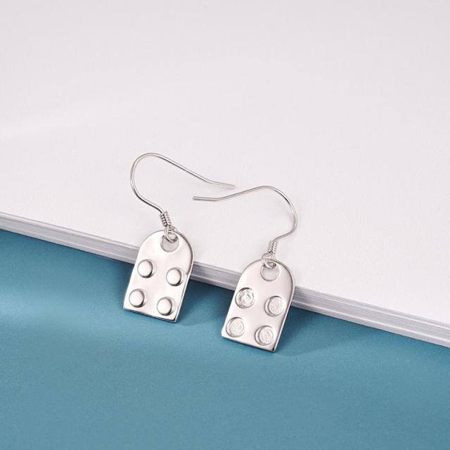 Sterling Silver Square Drop Earrings-4