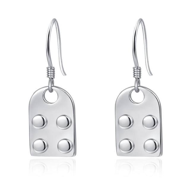 Sterling Silver Square Drop Earrings-1