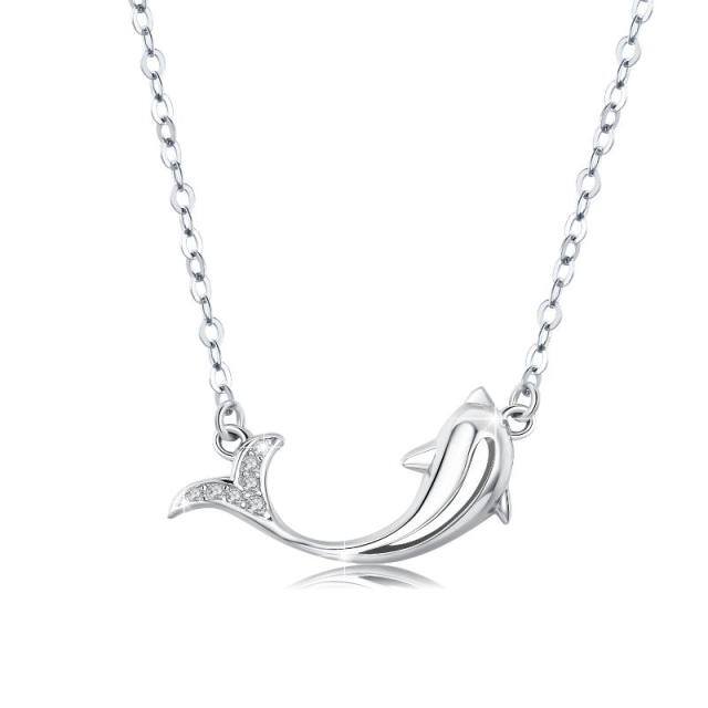 Collana con ciondolo a forma di cubo di zirconia in argento sterling-1