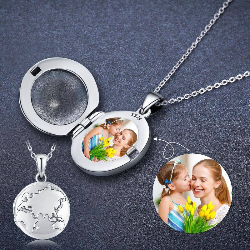 Sterling Silver Round Personalized Photo Locket Necklace-5