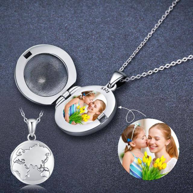 Sterling Silver Round Personalized Photo Locket Necklace-4