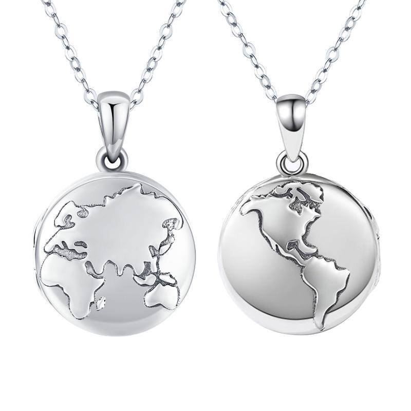 Sterling Silver Round Personalized Photo Locket Necklace-1