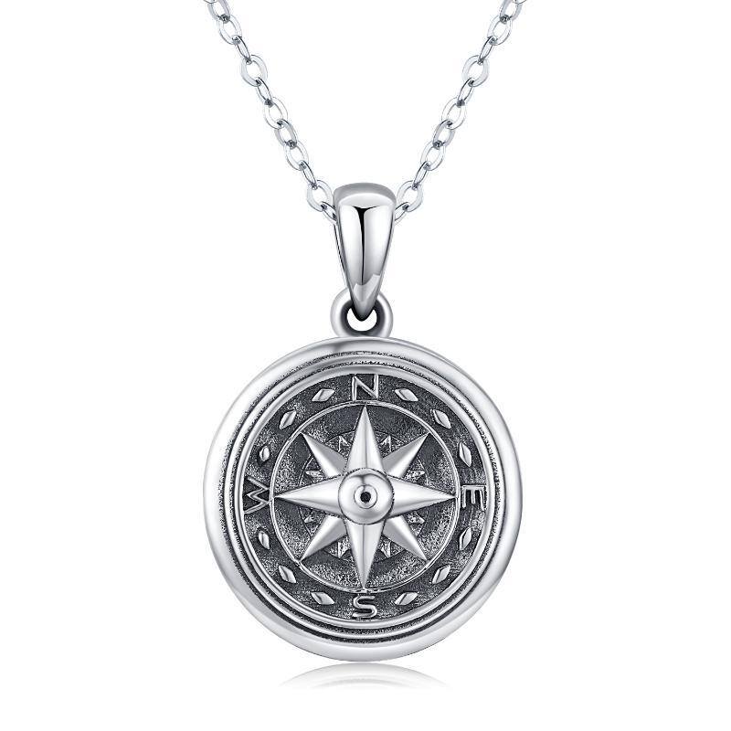 Sterling Silver Compass Personalized Photo Locket Necklace-1