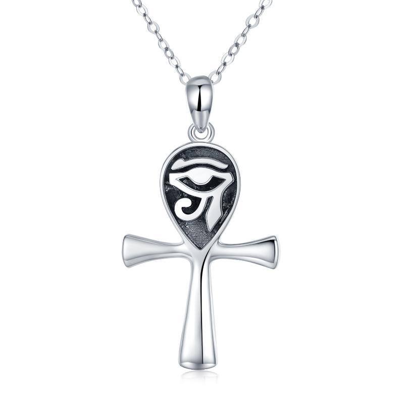 Sterling Silver Cross & Eye Of Horus Pendant Necklace-1