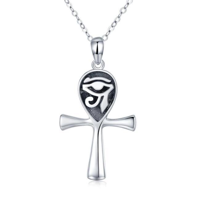 Sterling Silver Cross & Eye Of Horus Pendant Necklace-1