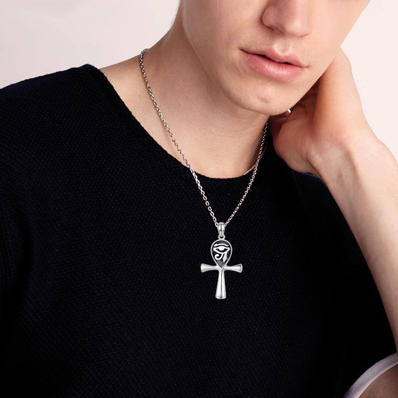 Sterling Silver Cross & Eye Of Horus Pendant Necklace-6