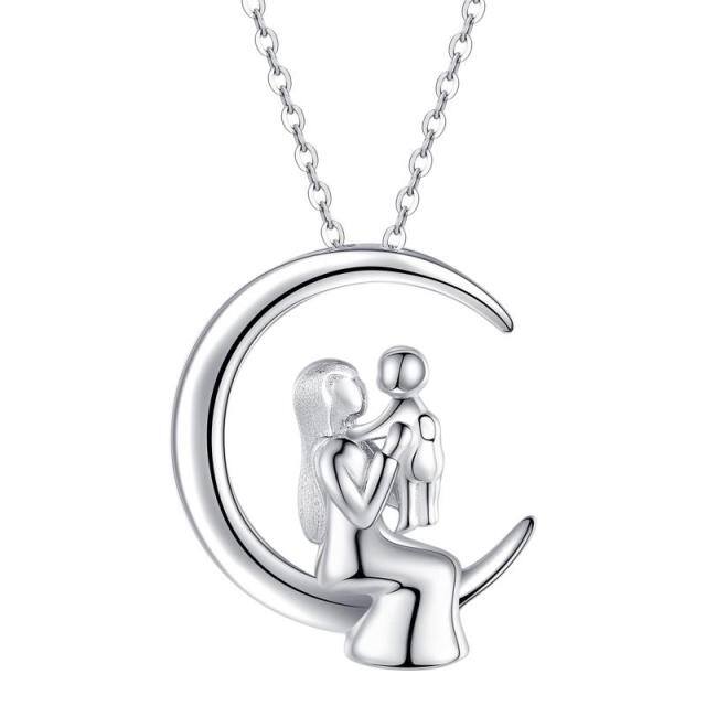 Sterling Silver Mother & Daughter Moon Pendant Necklace-0