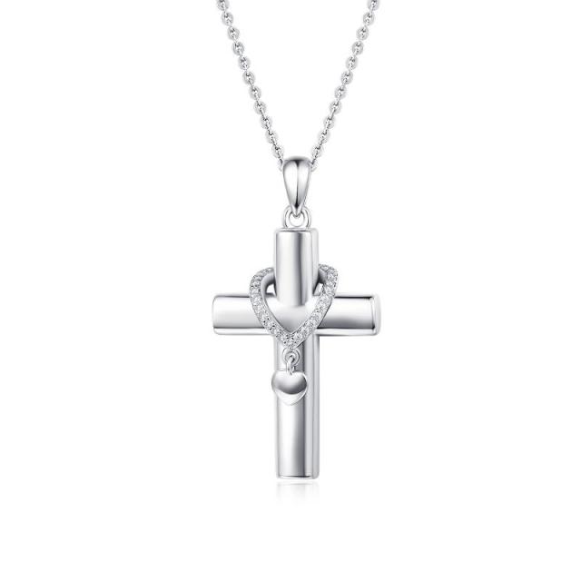 Sterling Silver Cubic Zirconia Cross Pendant Necklace-4