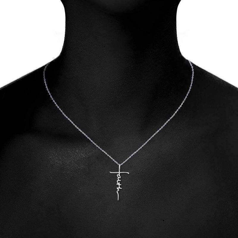 Collier à pendentif croix en argent sterling-4