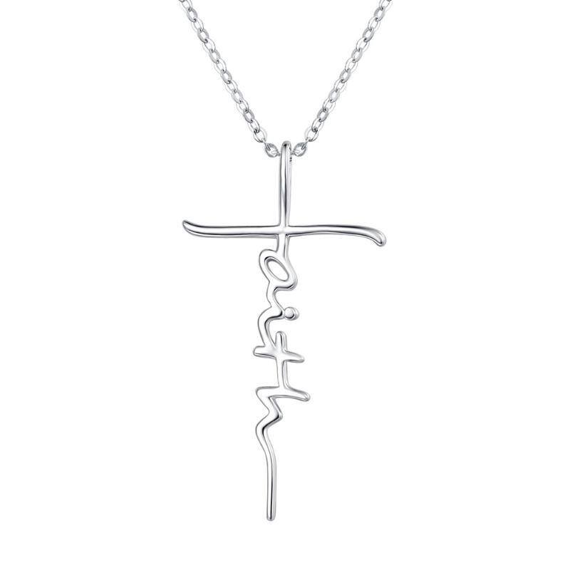 Collier à pendentif croix en argent sterling-1