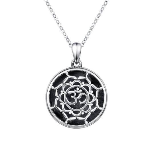 Colar com medalhão com foto personalizada Lotus em prata esterlina