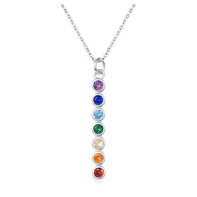 Sterling Silver Circular Shaped Cubic Zirconia Chakras Pendant Necklace-1