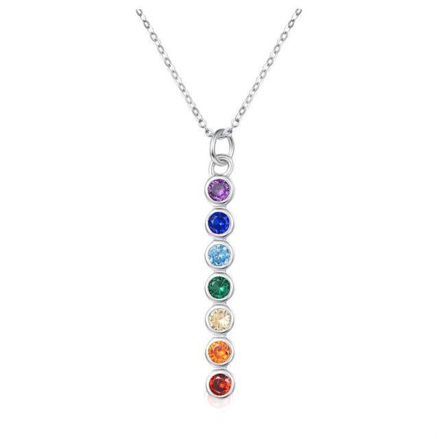 Sterling zilveren ronde vormige cubic zirconia chakra's hanger ketting-1