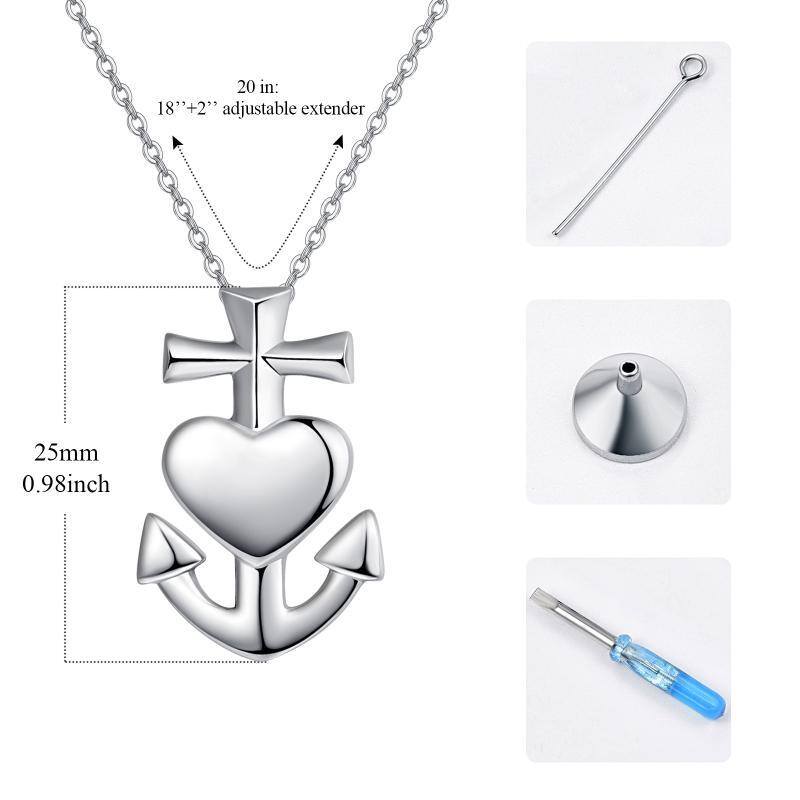 Sterling Silver Anchor & Cross & Heart Urn Necklace for Ashes-4
