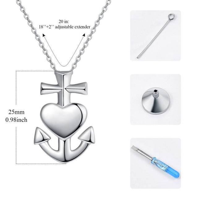 Sterling Silver Anchor & Cross & Heart Urn Necklace for Ashes-3