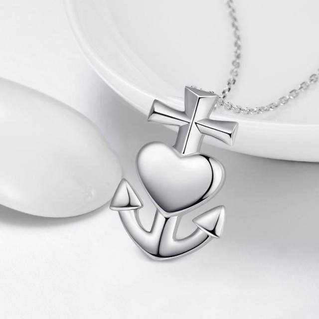 Sterling Silver Anchor & Cross & Heart Urn Necklace for Ashes-2