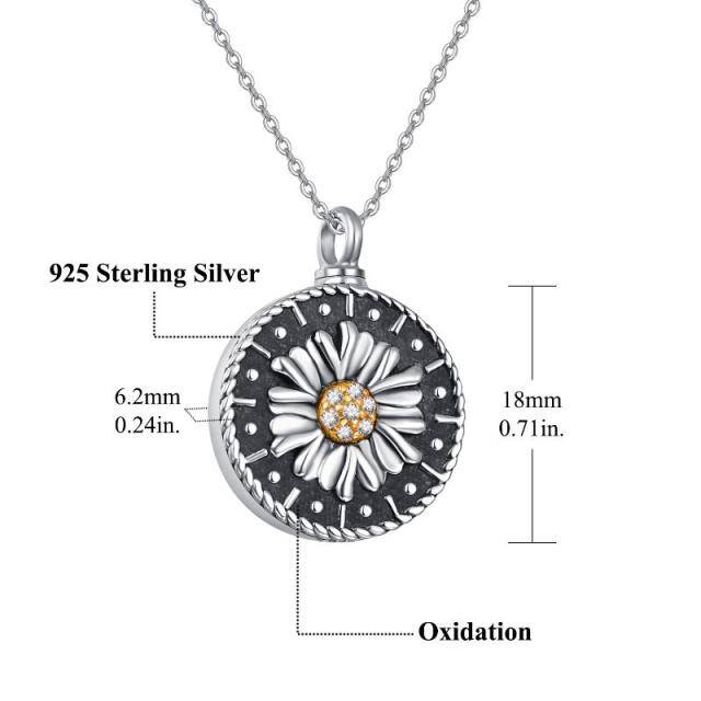 Sterling Silver Circular Shaped Cubic Zirconia Sunflower Urn Necklace for Ashes-4