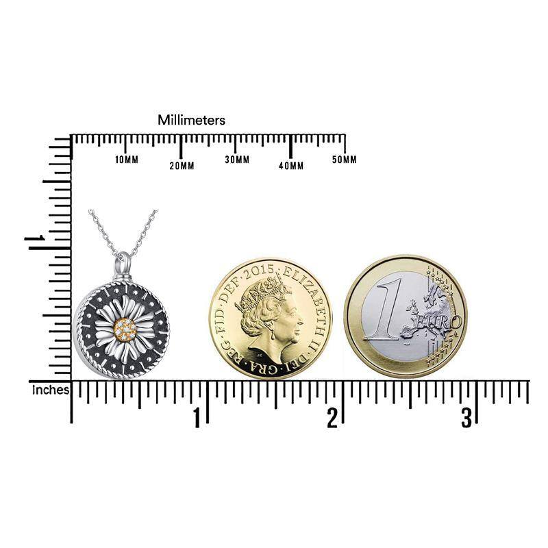 Sterling Silver Circular Shaped Cubic Zirconia Sunflower Urn Necklace for Ashes-6