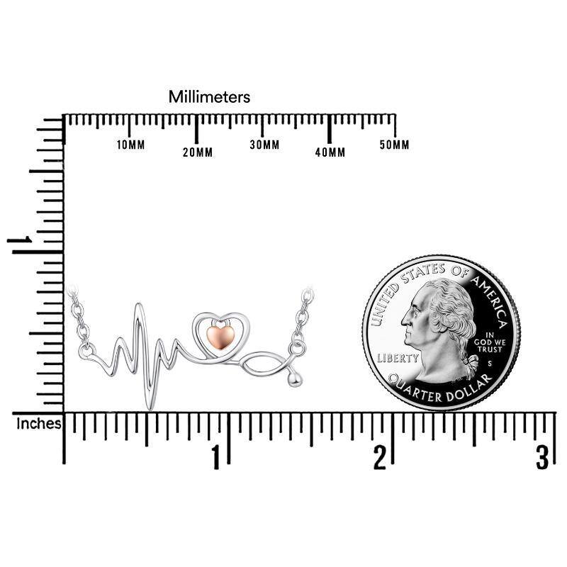 Collar de plata de ley con electrocardiograma, corazón y estetoscopio en dos tonos-6