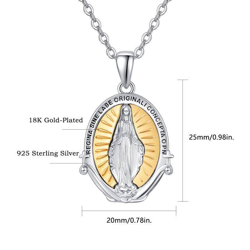 Collar de plata de ley con colgante de ala de ángel y Virgen María-7