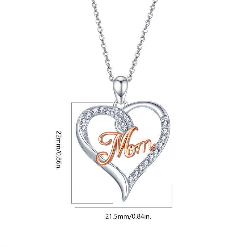 Sterling SilverCubic Zirconia Heart Pendant Necklace with Mom Pendant-6