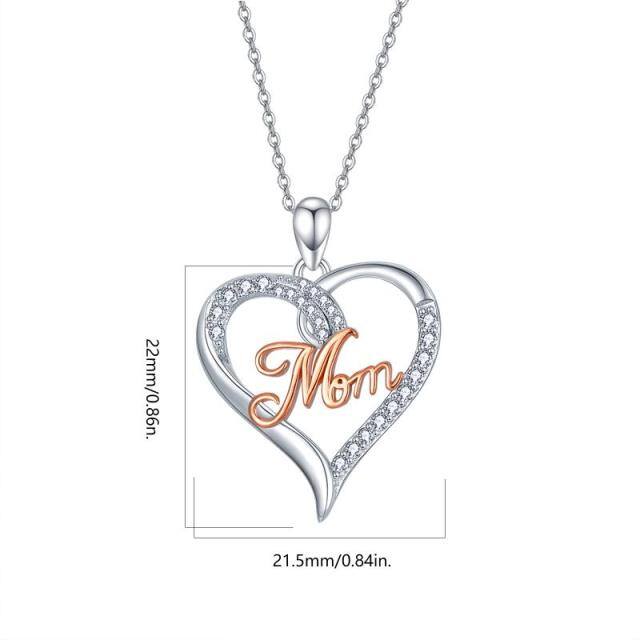 Sterling SilverCubic Zirconia Heart Pendant Necklace with Mom Pendant-5