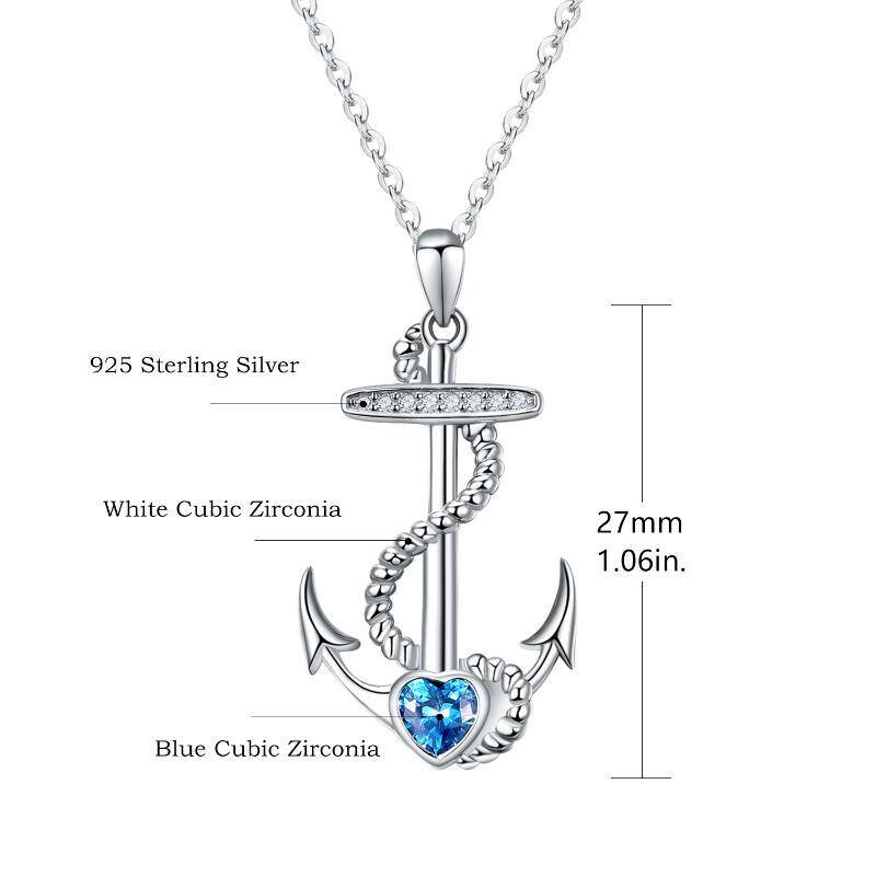 Sterling Silver Zircon Ship Anchor Pendant Necklace-4