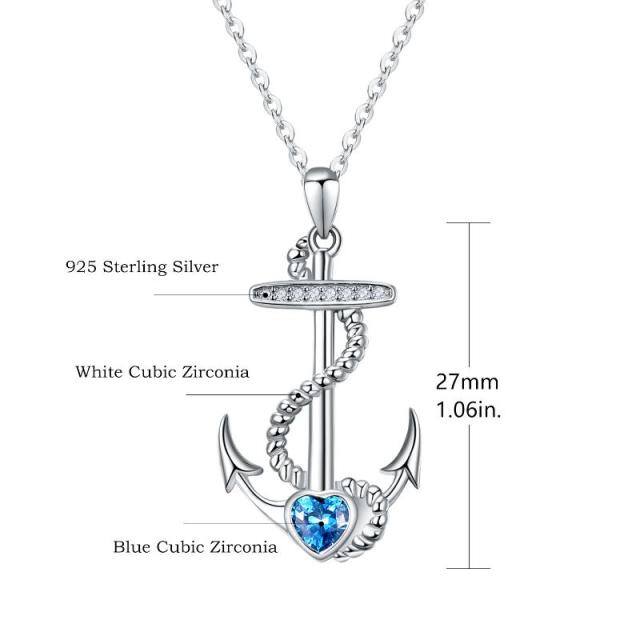 Sterling Silver Zircon Ship Anchor Pendant Necklace-3
