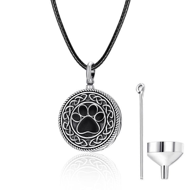 Sterling Silber mit schwarzem Rhodium Paw & Keltischer Knoten Urn Halskette-1