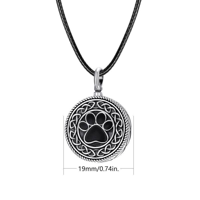 Sterling Silver with Black Rhodium Paw & Celtic Knot Urn Necklace for Ashes-5