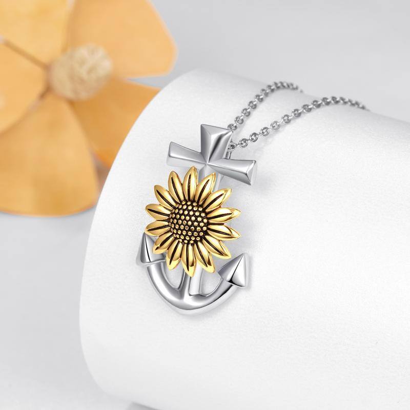 Collier en argent sterling avec pendentif tournesol et ancre-3